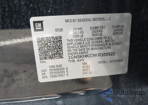 2019 Chevrolet Suburban Lt z USA, uszkodzony, nr VIN 1GNSKHKC9KR100922